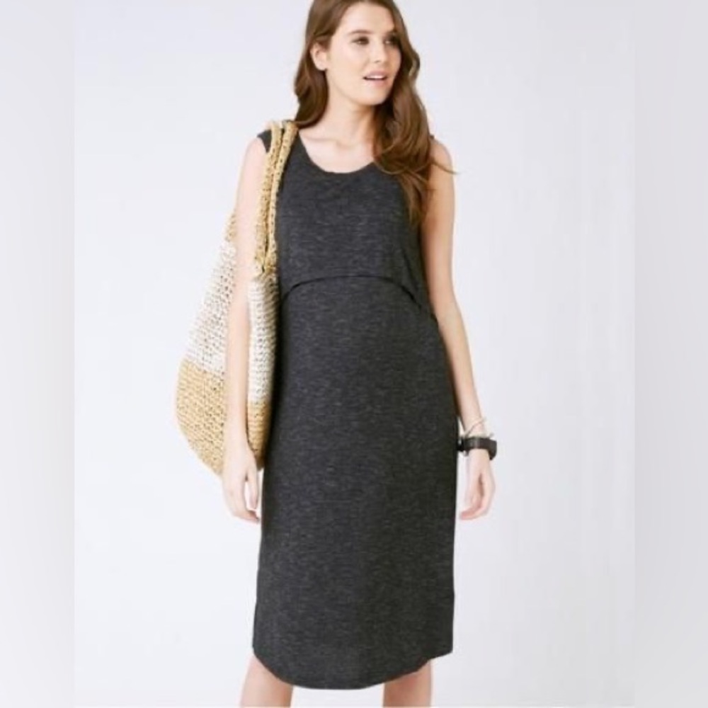 Ripe Maternity Nursing Swing Back Midi Dress, Sz M, Gray